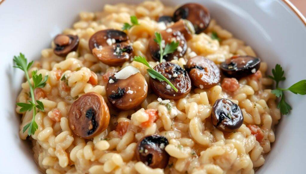 Image of a creamy mushroom risotto in a bowl