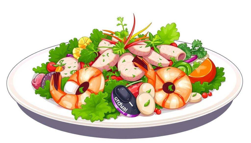Image of a delicious seafood salad with shrimp and fish