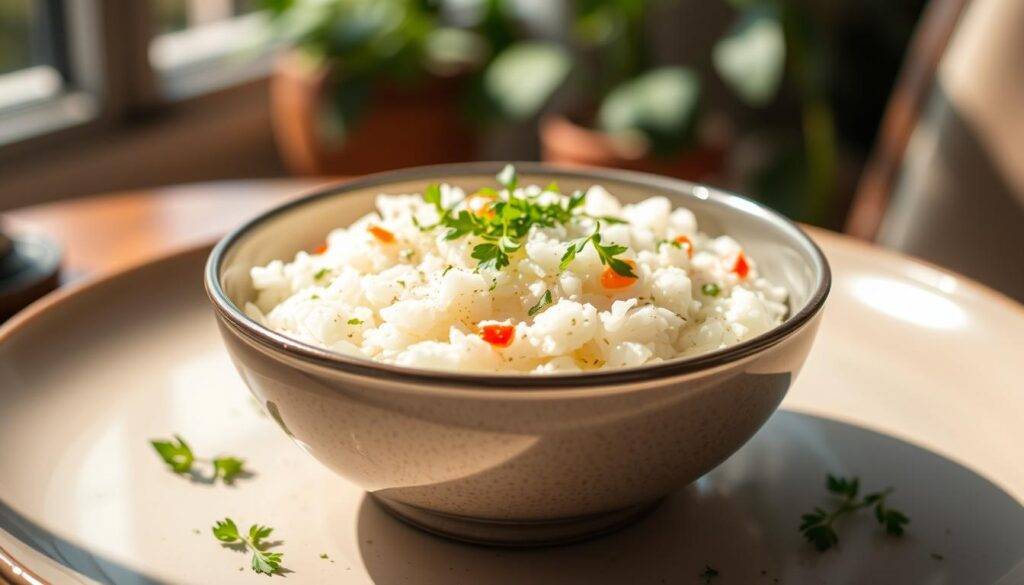 Image of a refreshing bowl of curd rice with a sprinkle of fresh herbs