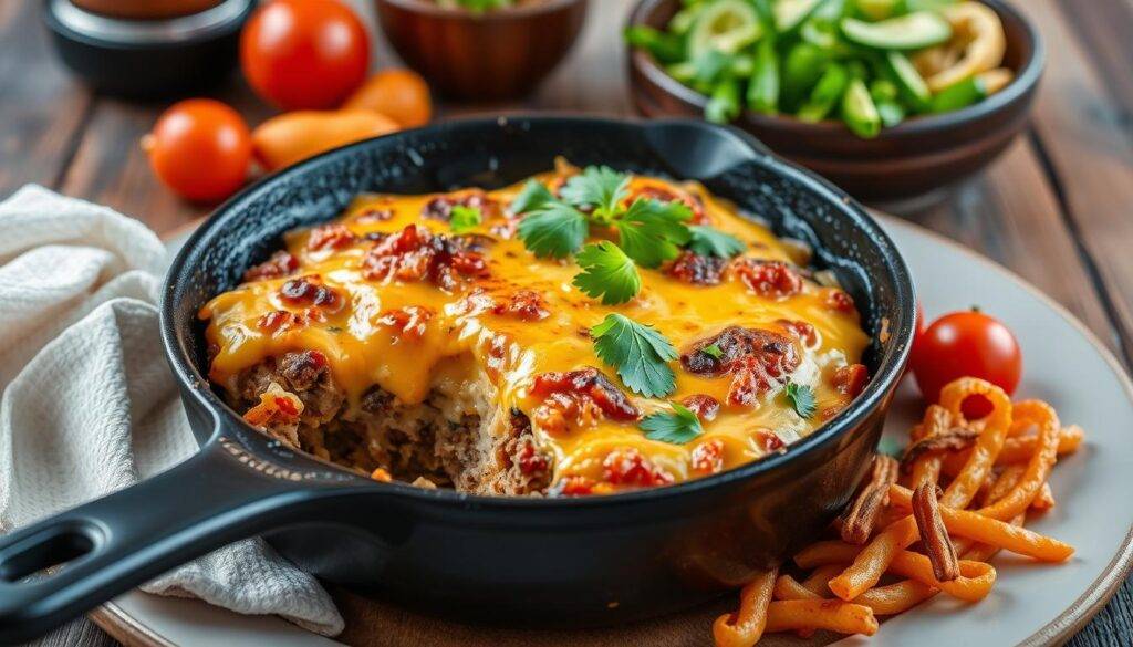 Image of a skillet cheeseburger casserole recipe