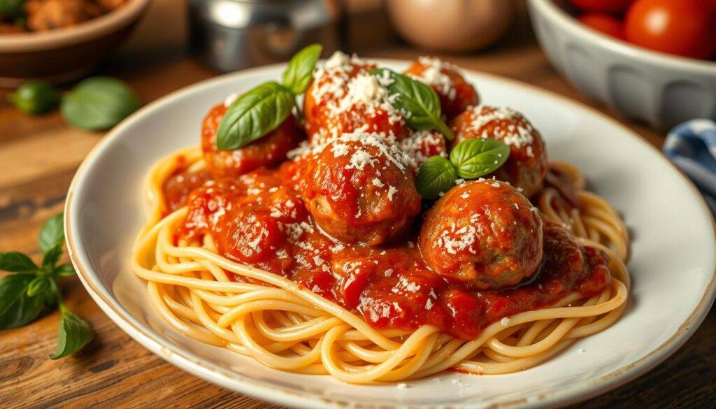 Image of homemade spaghetti and meatballs recipe