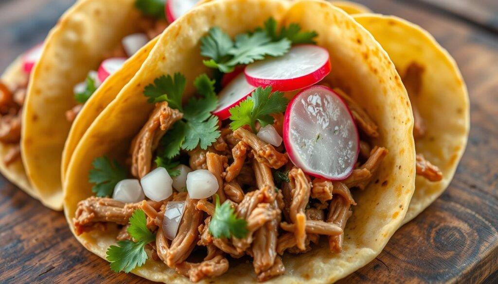 Image of pulled pork tacos with fresh toppings