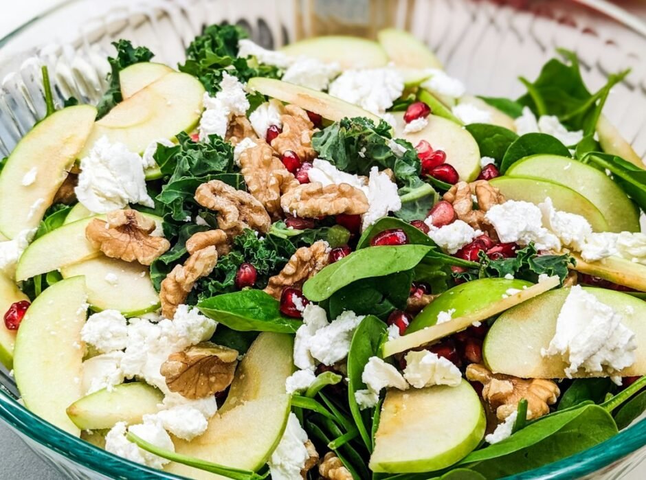 Apple Walnut Spinach Salad with Maple Dijon Dressing